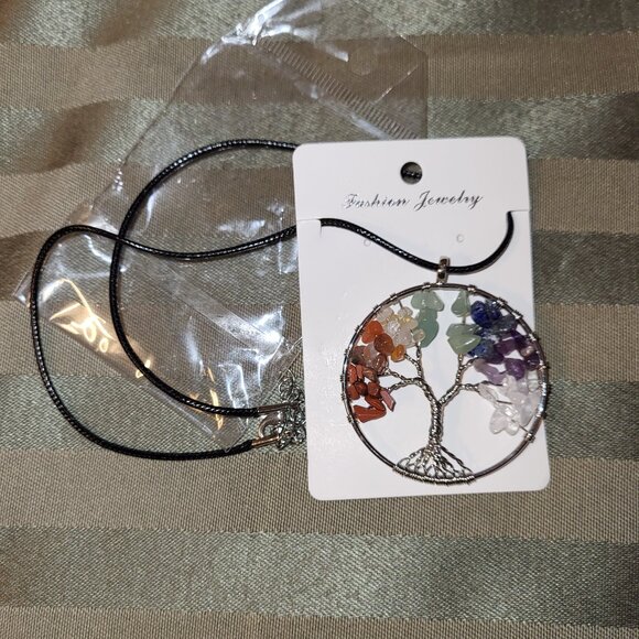 Tree of Life Gemstone Silvertone Setting/Chain in Package, NWOT - Picture 4 of 8